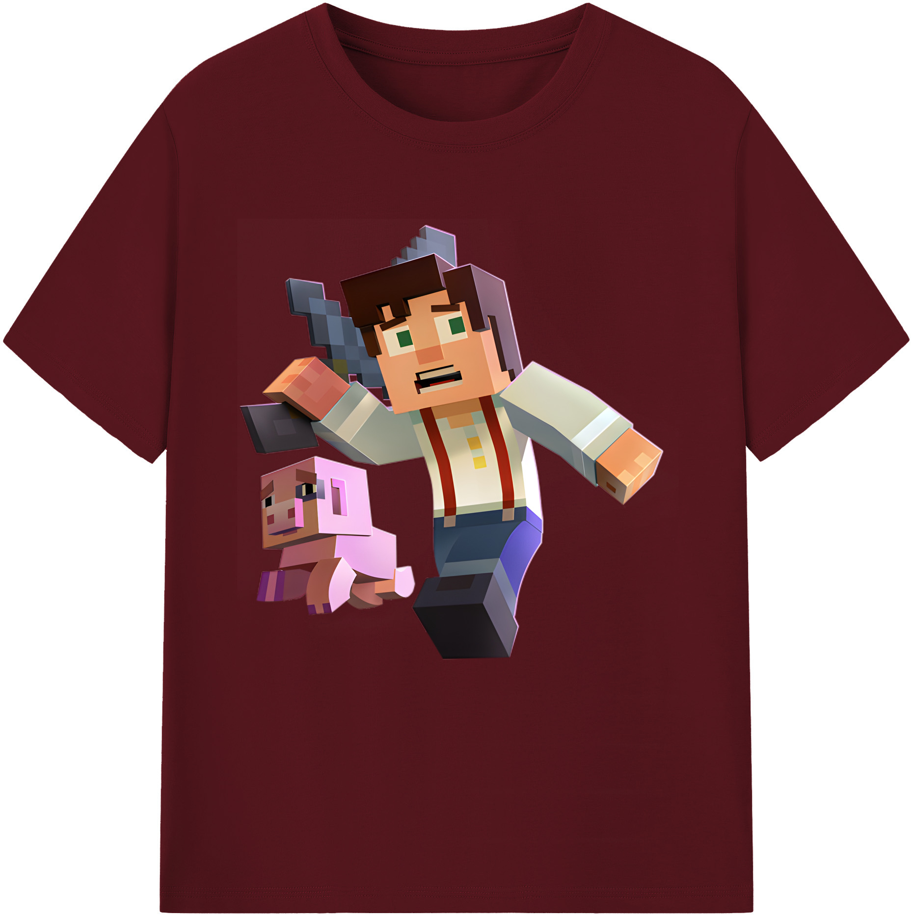 （画像用） マインクラフト ブロックの世界 Minecraft MC Block world 綿100％半袖Tシャツ（フロントプリント）